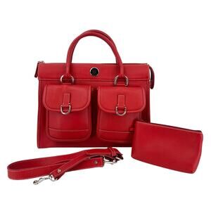Dooney & Bourke Red Pebbled Leather Double Poocket Tote Bag Strap & Pouch